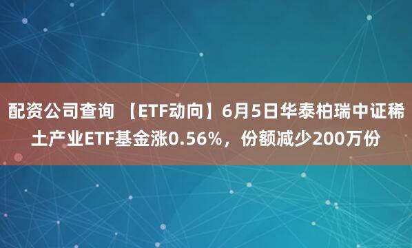 配资公司查询 【ETF动向】6月5日华泰柏瑞中证稀土产业ETF基金涨0.56%，份额减少200万份